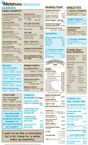 Breakfast Menu at Meldrums